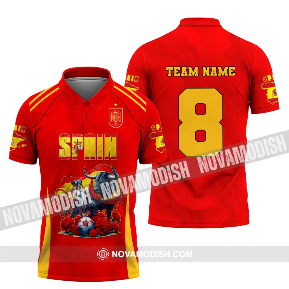 Unisex Shirt Custom Name And Number Spain Football Euro 2024 Polo Long Sleeve / S T-Shirt