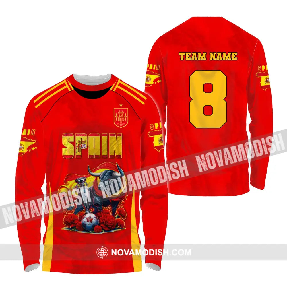 Unisex Shirt Custom Name And Number Spain Football Euro 2024 Polo Long Sleeve / S T-Shirt