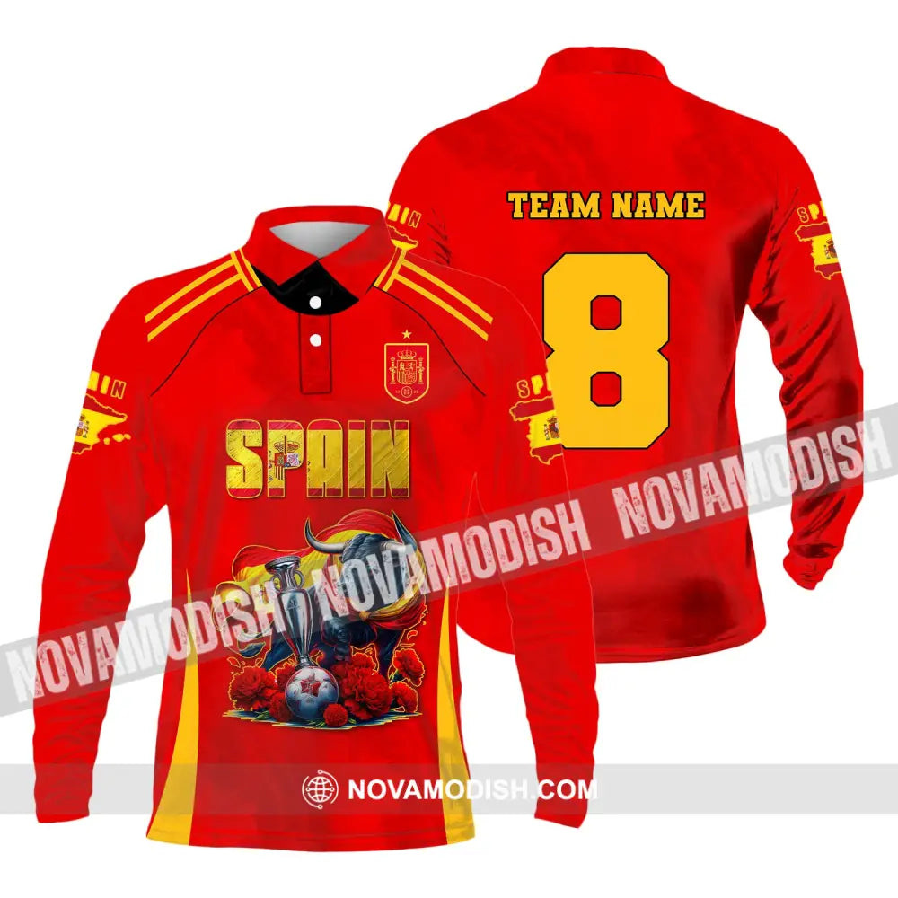 Unisex Shirt Custom Name And Number Spain Football Euro 2024 Polo Long Sleeve / S T-Shirt