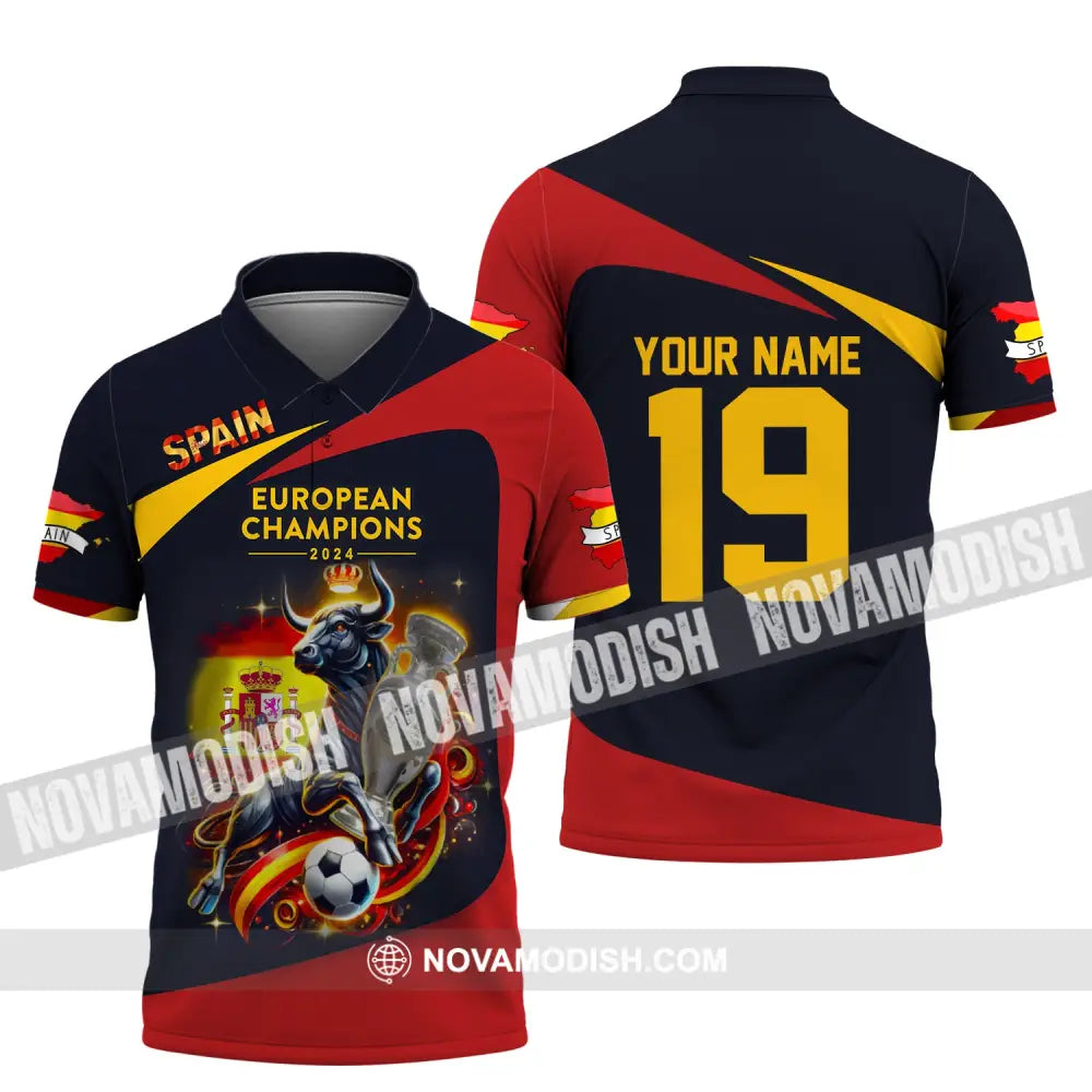 Unisex Shirt Custom Name And Number Spain Football Euro 2024 Polo Long Sleeve / S T-Shirt