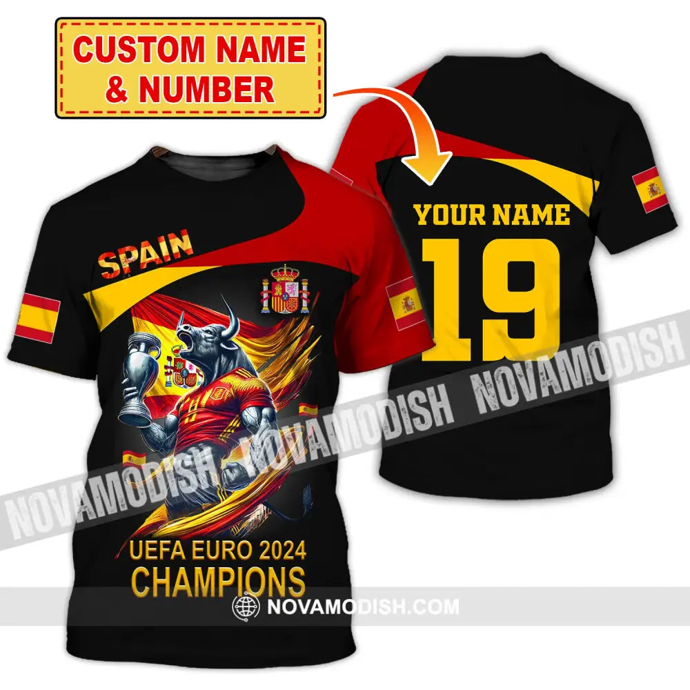 Unisex Shirt Custom Name And Number Spain Football Euro 2024 Polo Long Sleeve T-Shirt