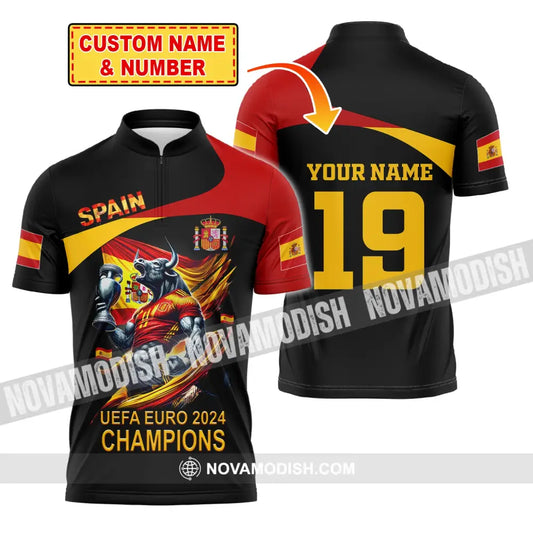 Unisex Shirt Custom Name And Number Spain Football Euro 2024 Polo Long Sleeve T-Shirt