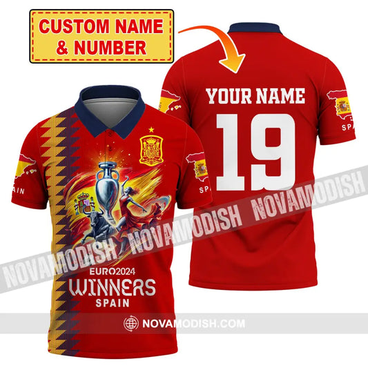 Unisex Shirt Custom Name And Number Spain Football Euro 2024 Polo Long Sleeve T-Shirt