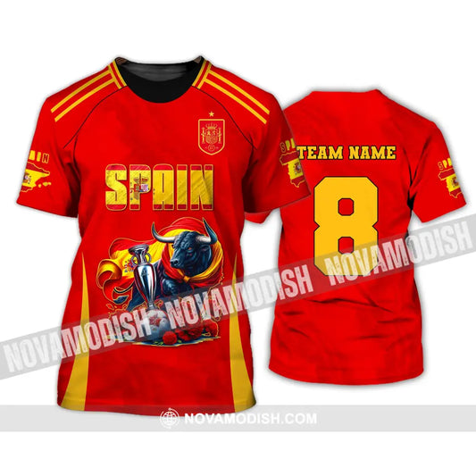 Unisex Shirt Custom Name And Number Spain Football Euro 2024 Polo Long Sleeve T-Shirt / S