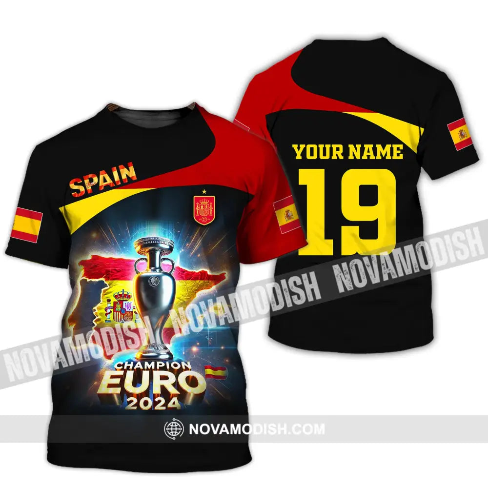 Unisex Shirt Custom Name And Number Spain Football Euro 2024 Polo Long Sleeve T-Shirt / S