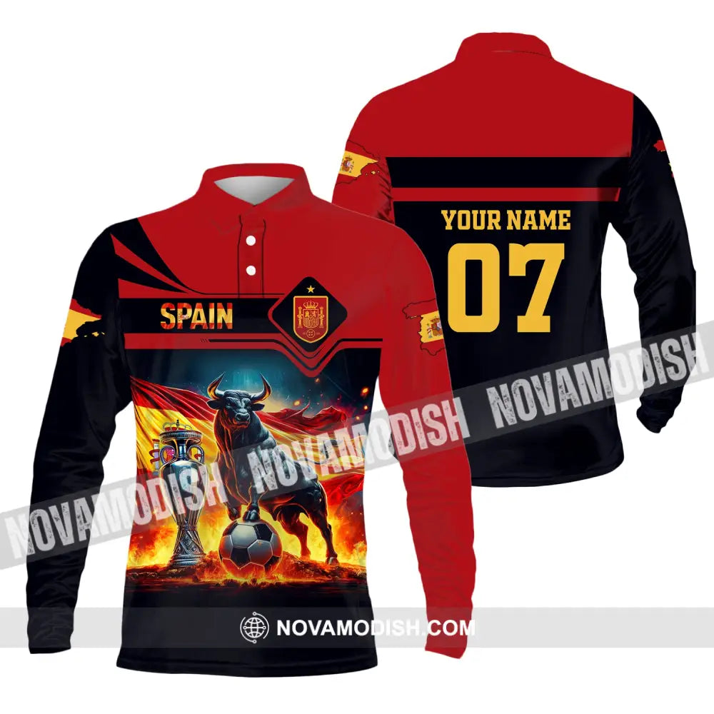 Unisex Shirt Custom Name And Number Spain Football Polo Euro 2024 Hoodie Long Sleeve / S T-Shirt