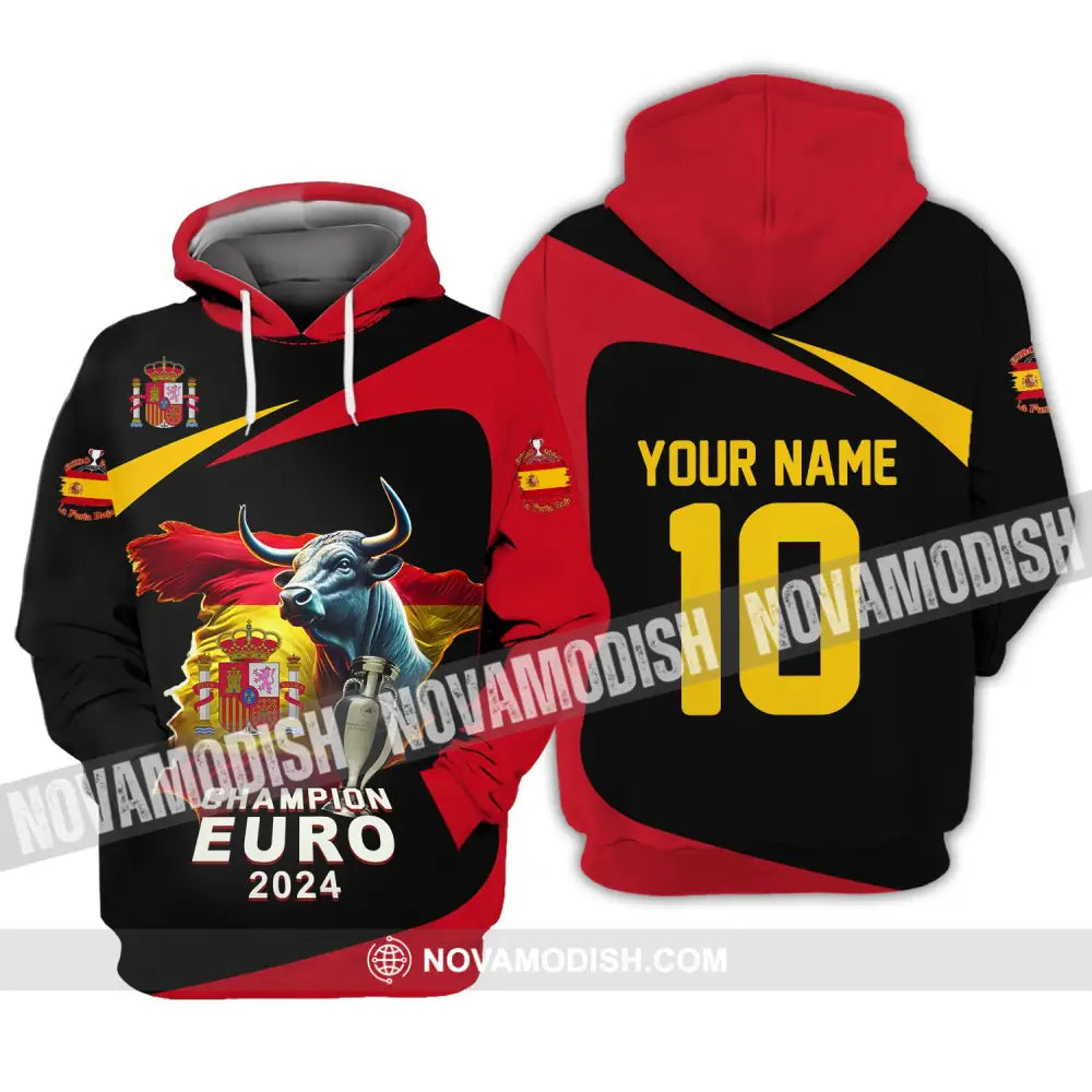 Unisex Shirt Custom Name And Number Spain Football Polo Euro 2024 Hoodie Long Sleeve / S T-Shirt