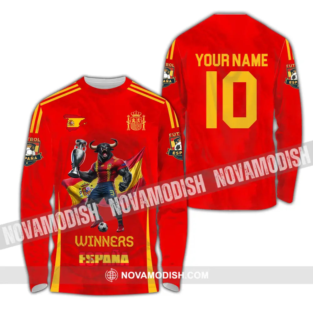 Unisex Shirt Custom Name And Number Spain Football Polo Euro 2024 Hoodie Long Sleeve / S T-Shirt