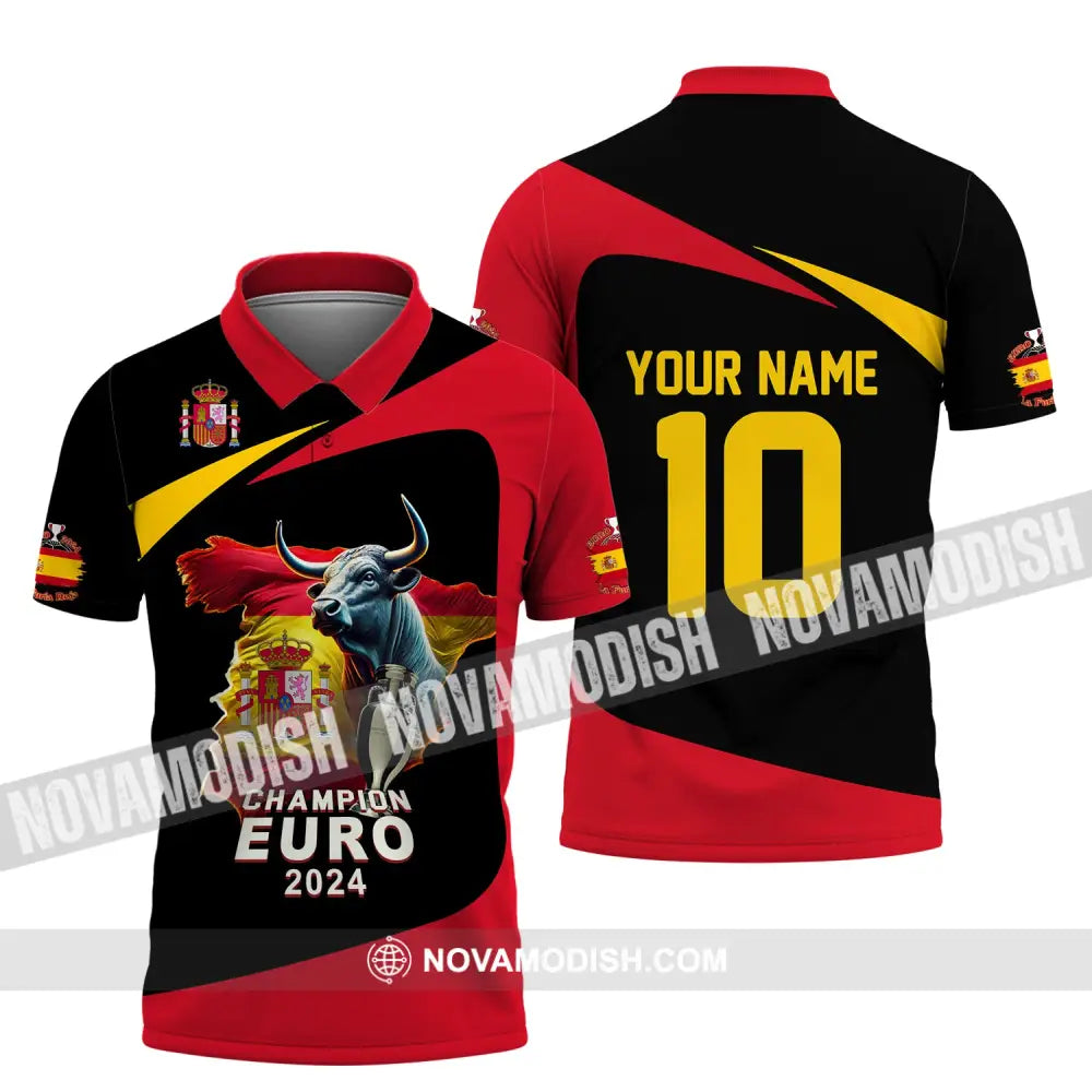 Unisex Shirt Custom Name And Number Spain Football Polo Euro 2024 Hoodie Long Sleeve / S T-Shirt