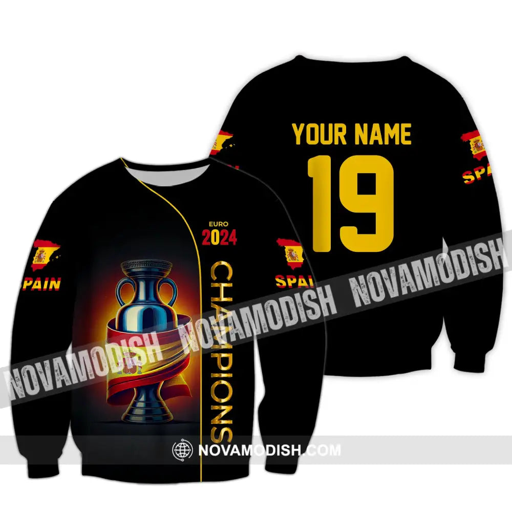 Unisex Shirt Custom Name And Number Spain Football Polo Euro 2024 Hoodie Long Sleeve / S T-Shirt