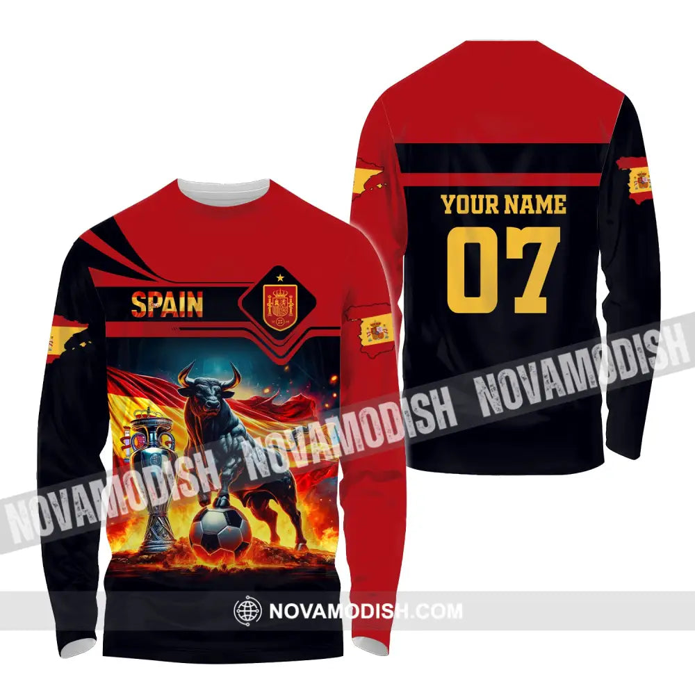 Unisex Shirt Custom Name And Number Spain Football Polo Euro 2024 Hoodie Long Sleeve / S T-Shirt