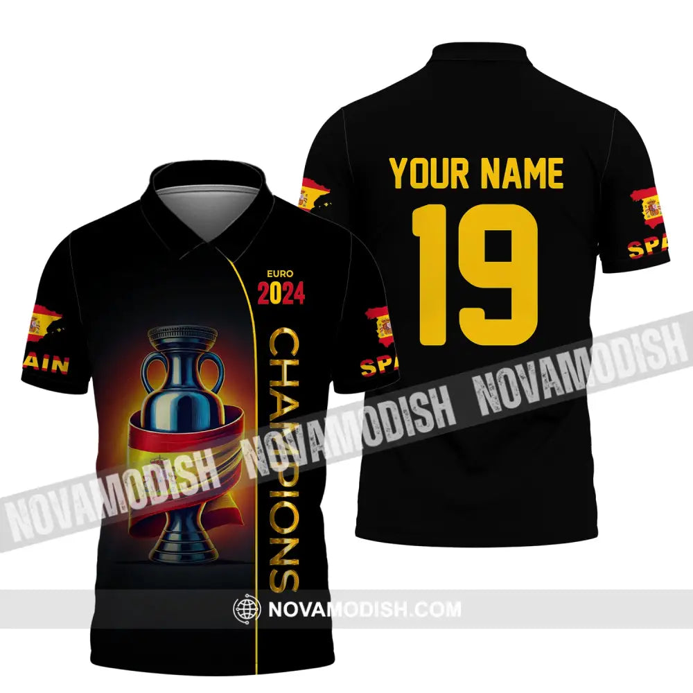 Unisex Shirt Custom Name And Number Spain Football Polo Euro 2024 Hoodie Long Sleeve / S T-Shirt