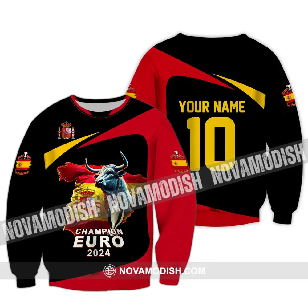 Unisex Shirt Custom Name And Number Spain Football Polo Euro 2024 Hoodie Long Sleeve / S T-Shirt