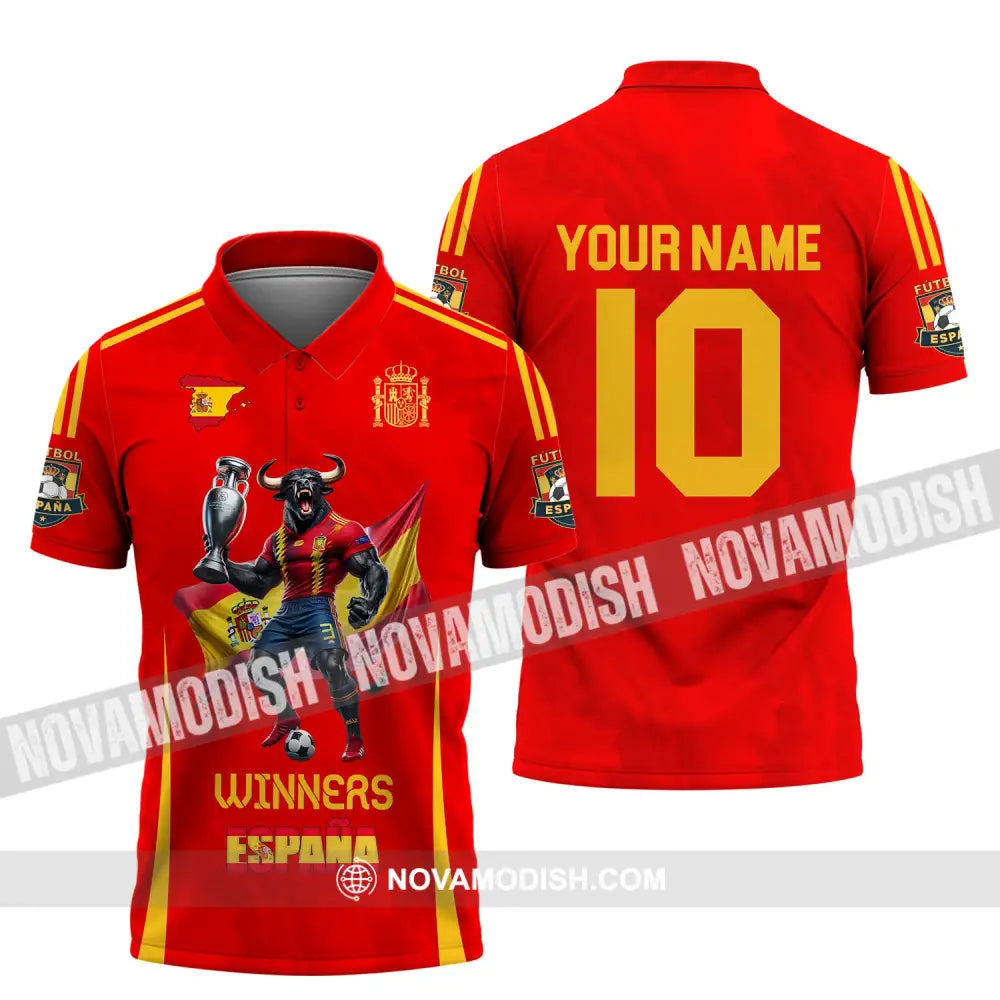 Unisex Shirt Custom Name And Number Spain Football Polo Euro 2024 Hoodie Long Sleeve / S T-Shirt