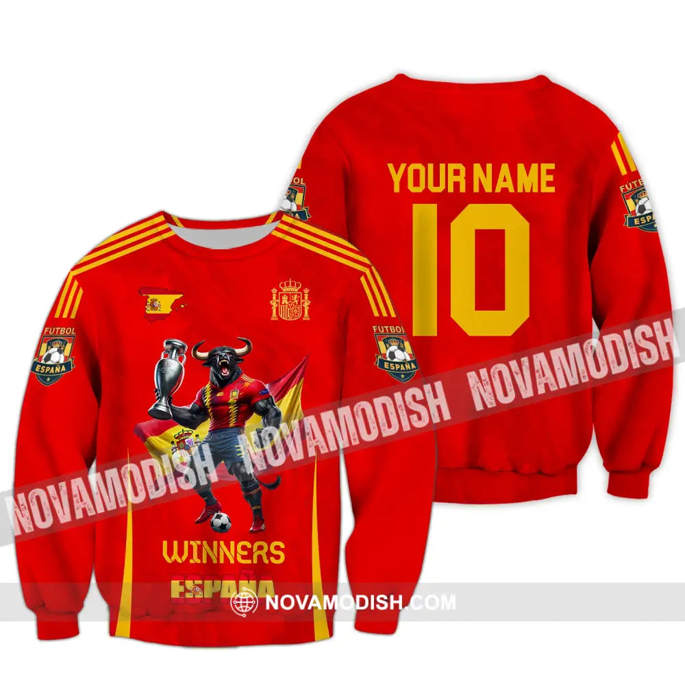 Unisex Shirt Custom Name And Number Spain Football Polo Euro 2024 Hoodie Long Sleeve / S T-Shirt