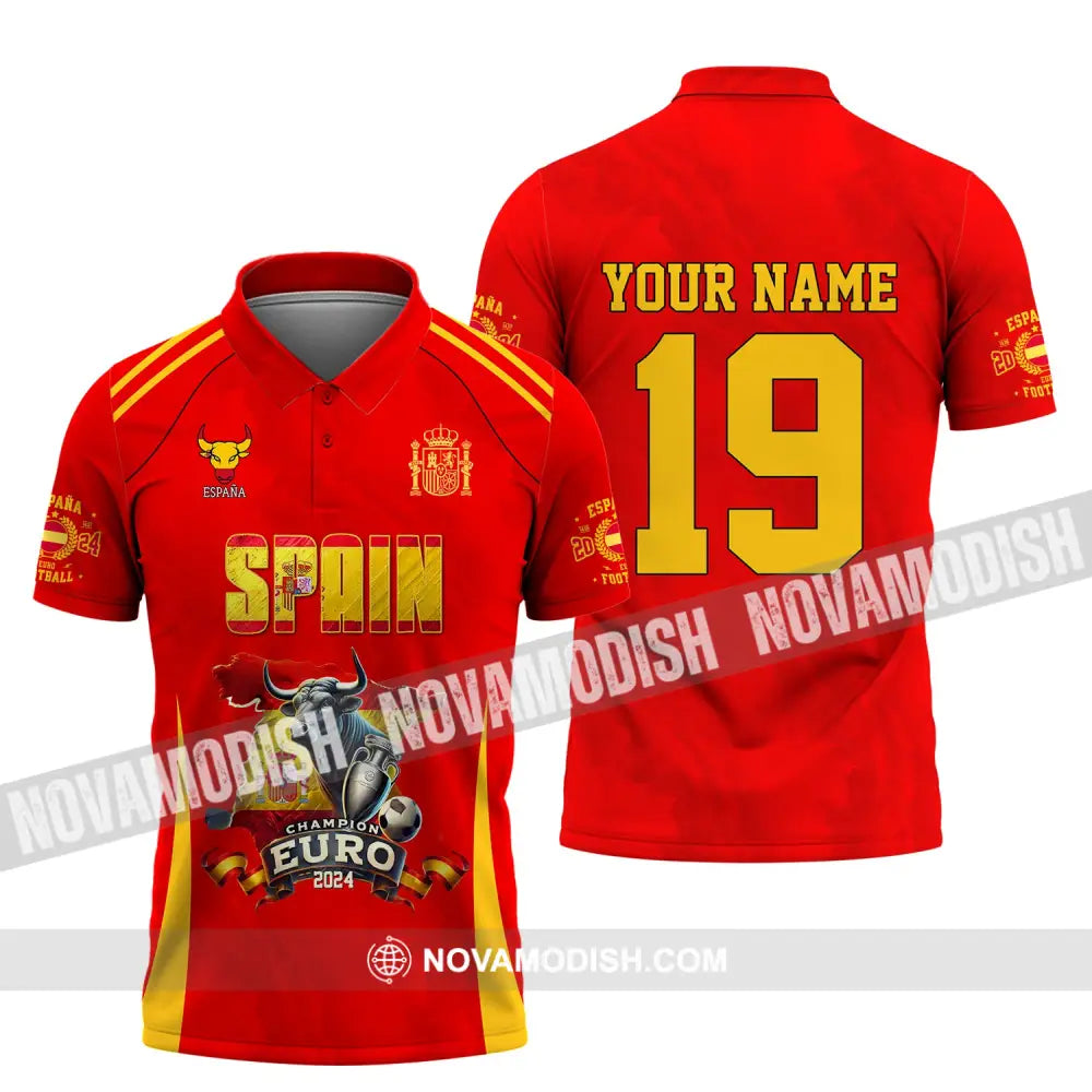 Unisex Shirt Custom Name And Number Spain Football Polo Euro 2024 Hoodie Long Sleeve / S T-Shirt