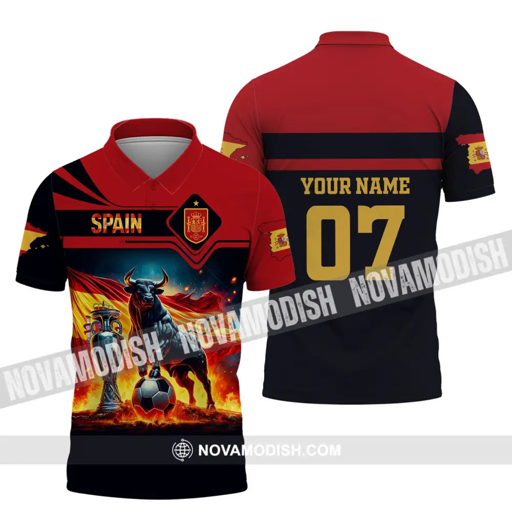 Unisex Shirt Custom Name And Number Spain Football Polo Euro 2024 Hoodie Long Sleeve / S T-Shirt