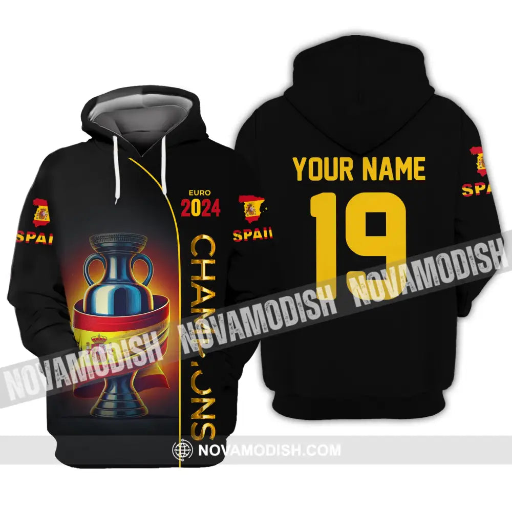 Unisex Shirt Custom Name And Number Spain Football Polo Euro 2024 Hoodie Long Sleeve / S T-Shirt