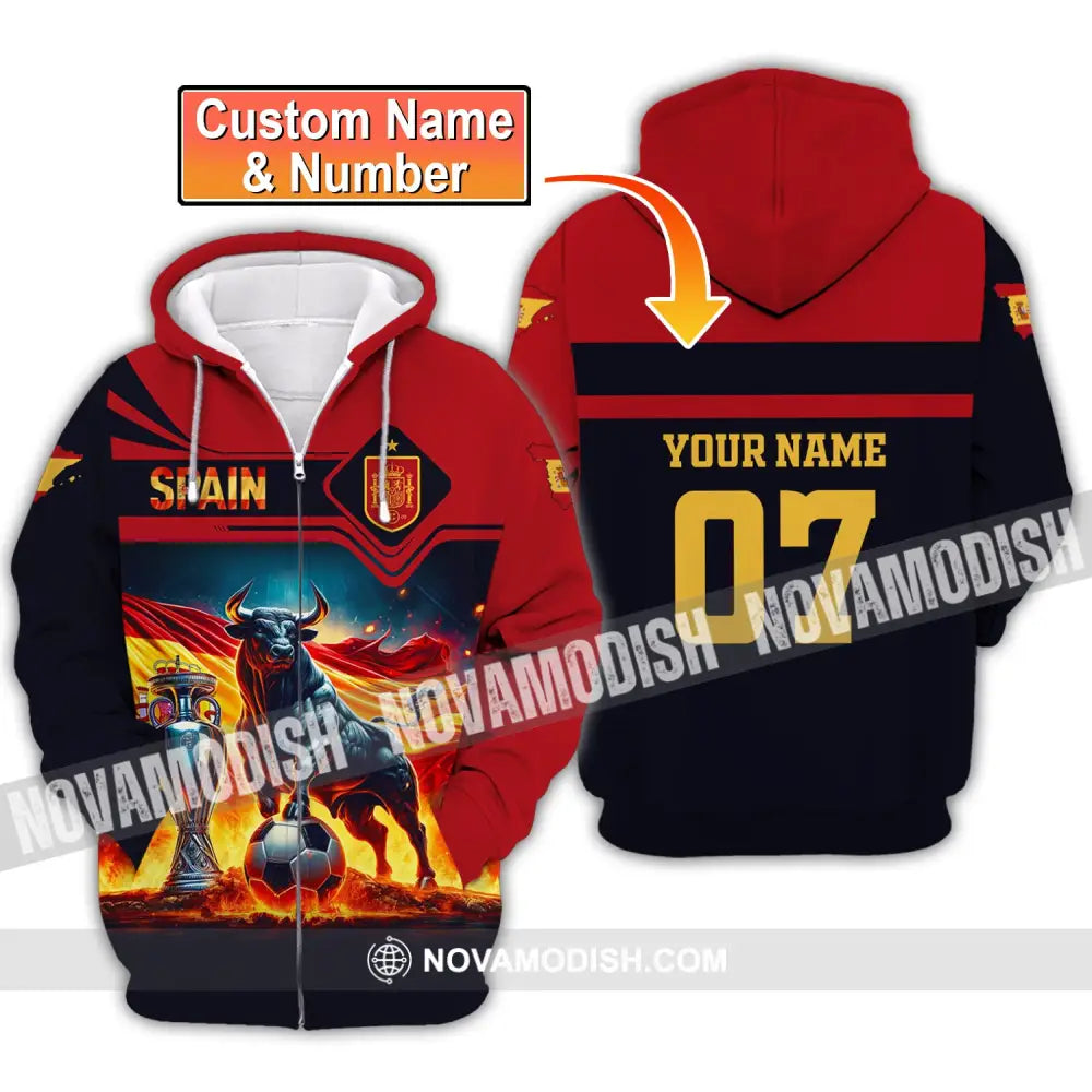 Unisex Shirt Custom Name And Number Spain Football Polo Euro 2024 Hoodie Long Sleeve T-Shirt