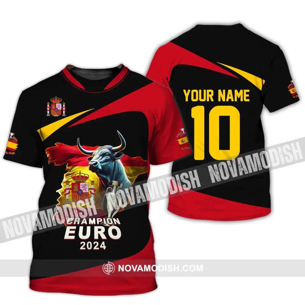 Unisex Shirt Custom Name And Number Spain Football Polo Euro 2024 Hoodie Long Sleeve T-Shirt / S