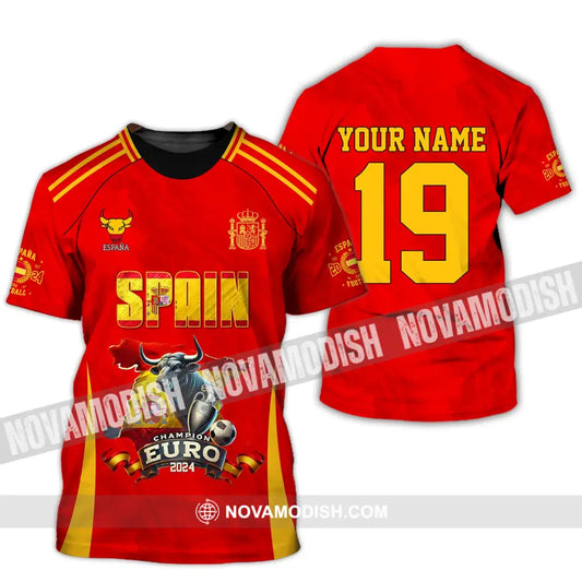 Unisex Shirt Custom Name And Number Spain Football Polo Euro 2024 Hoodie Long Sleeve T-Shirt / S