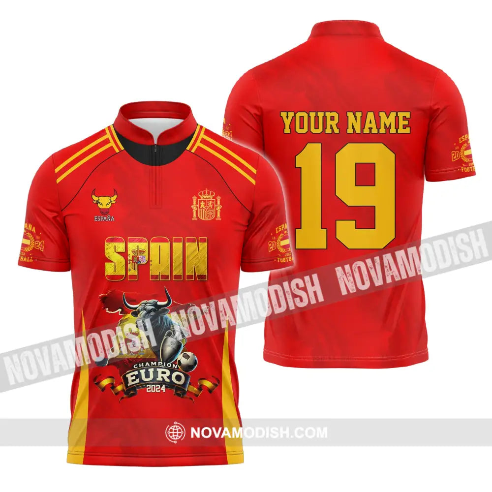 Unisex Shirt Custom Name And Number Spain Football Polo Euro 2024 Hoodie Long Sleeve Zipper / S