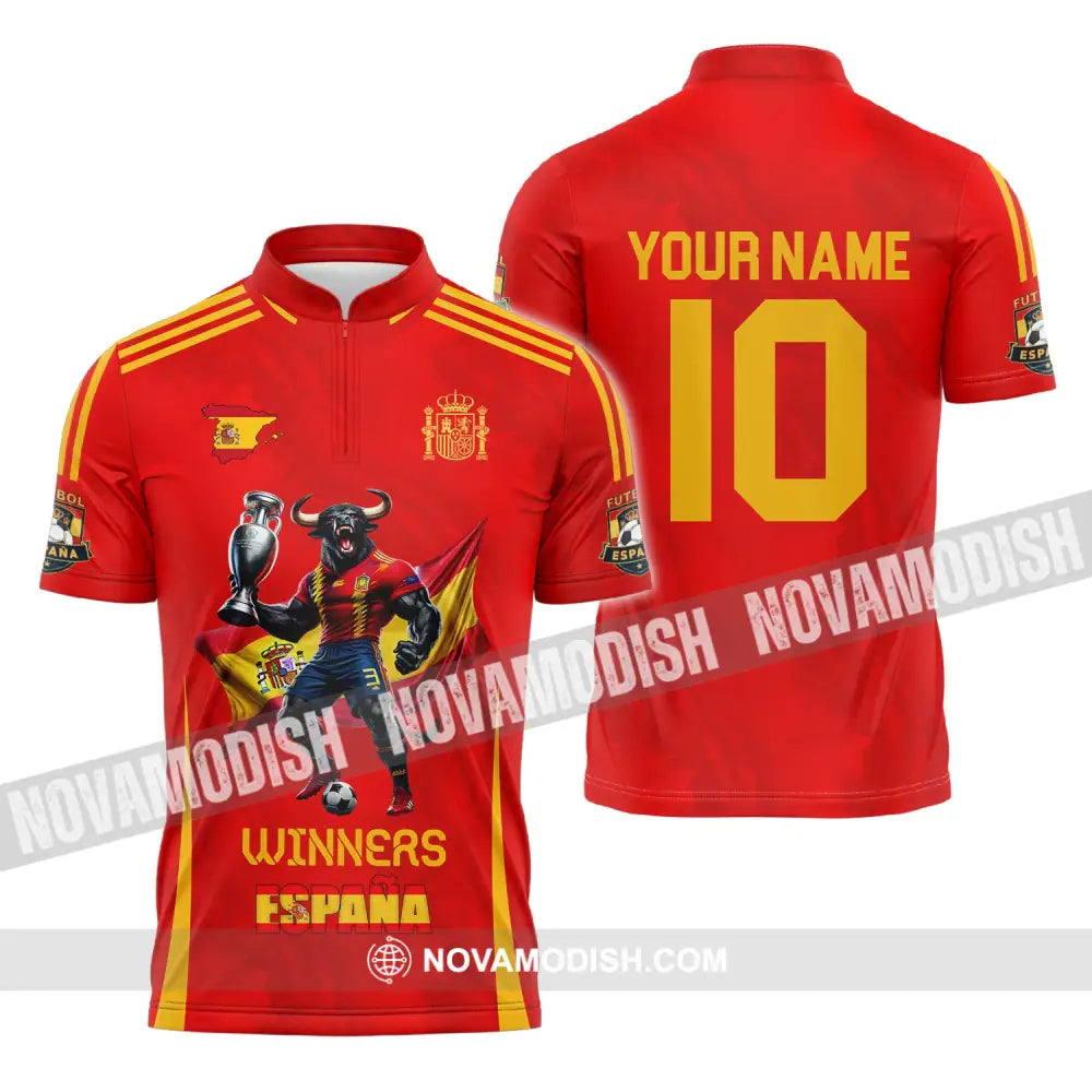 Unisex Shirt Custom Name And Number Spain Football Polo Euro 2024 Hoodie Long Sleeve Zipper / S