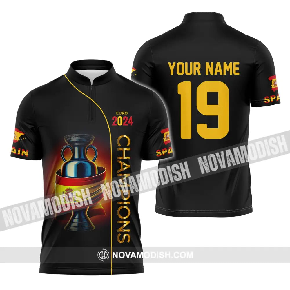 Unisex Shirt Custom Name And Number Spain Football Polo Euro 2024 Hoodie Long Sleeve Zipper / S