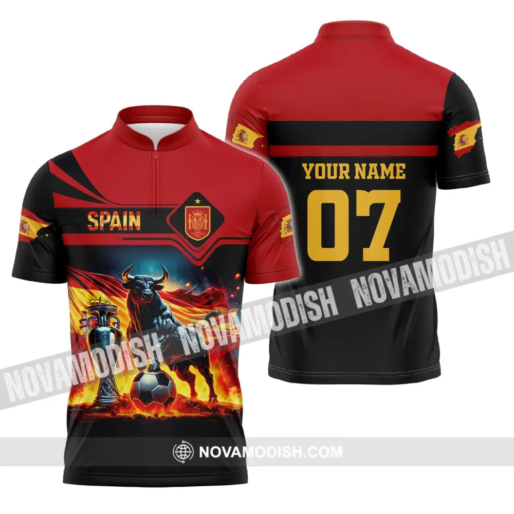 Unisex Shirt Custom Name And Number Spain Football Polo Euro 2024 Hoodie Long Sleeve Zipper / S