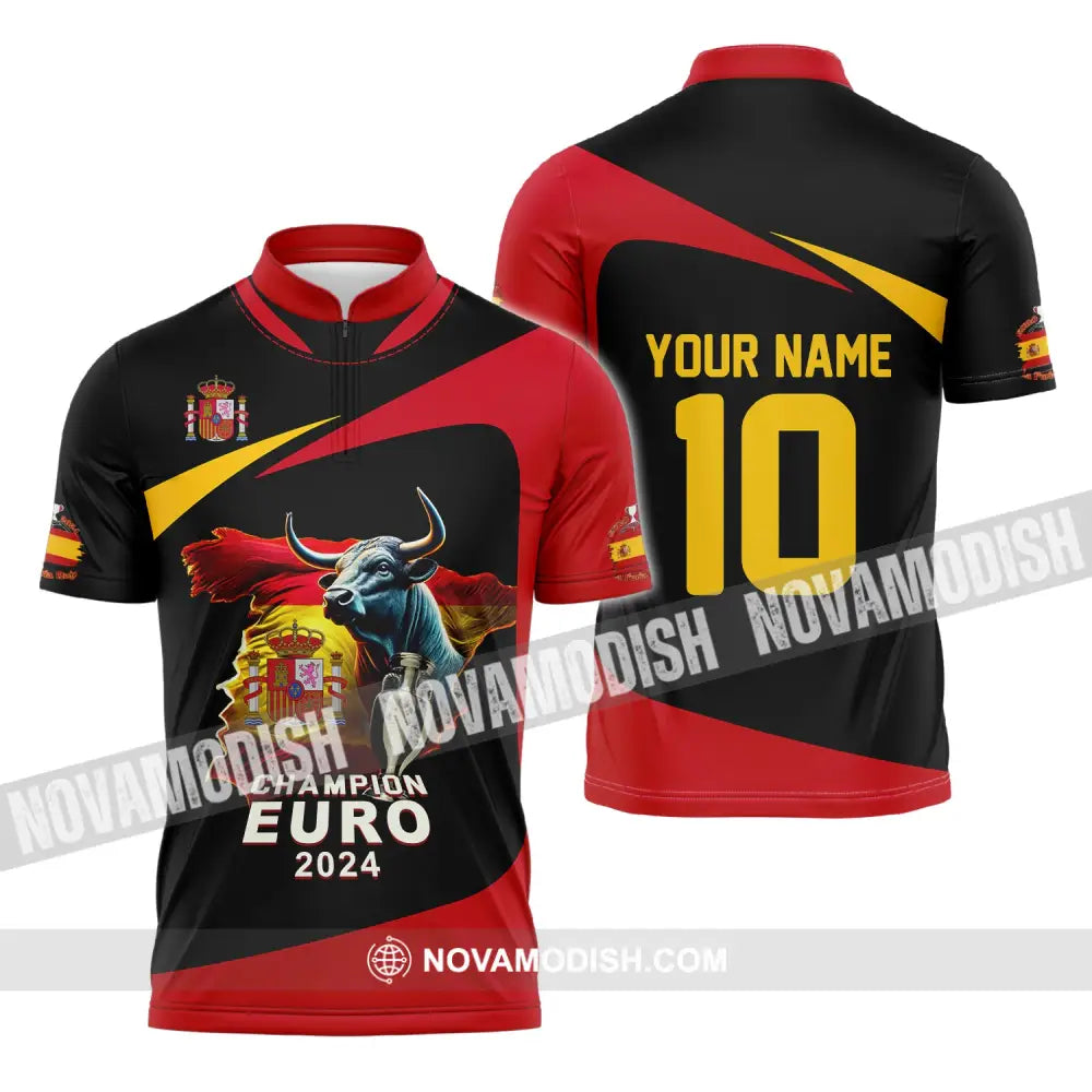 Unisex Shirt Custom Name And Number Spain Football Polo Euro 2024 Hoodie Long Sleeve Zipper / S