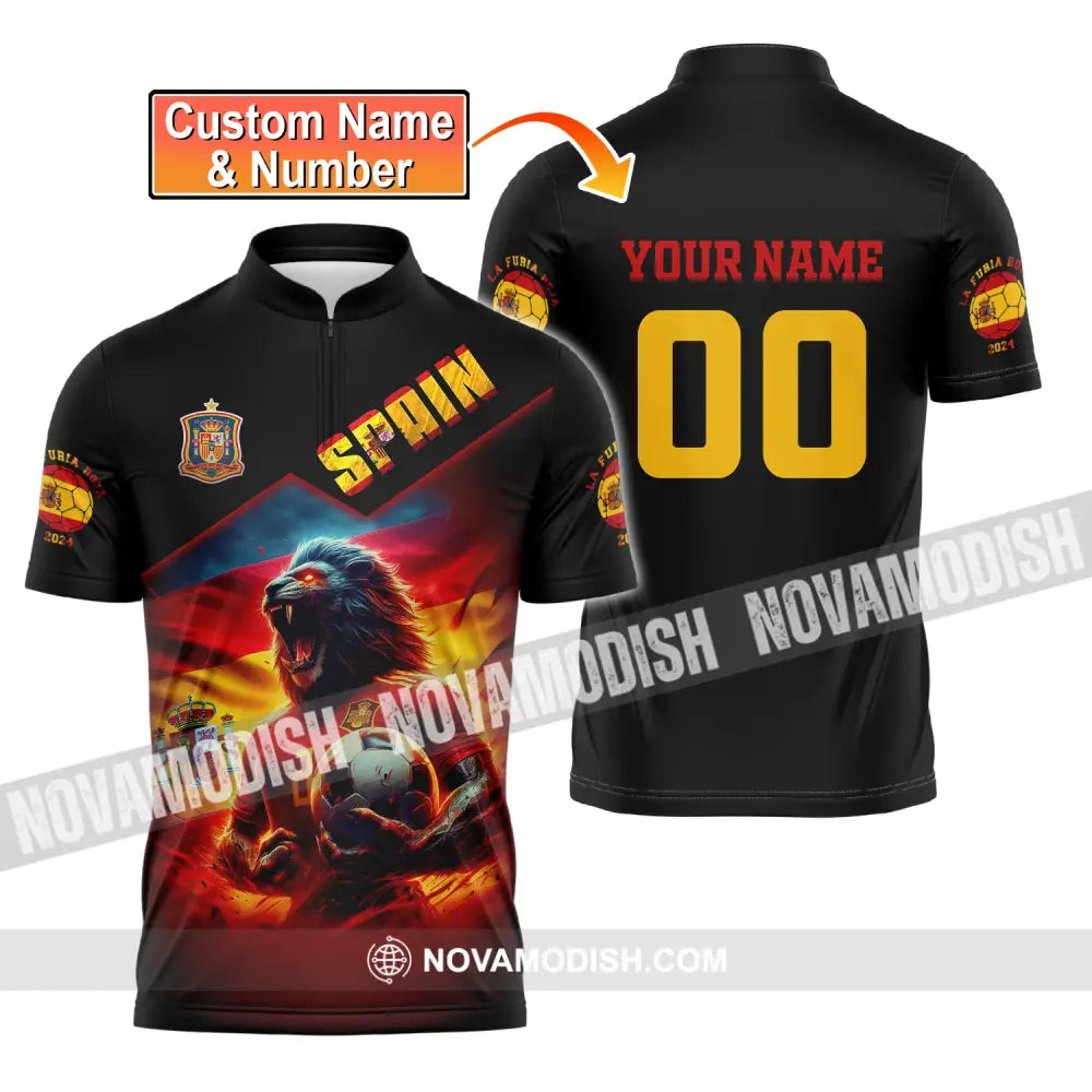 Unisex Shirt Custom Name And Number Spain Football Uefa Polo Long Sleeve T-Shirt