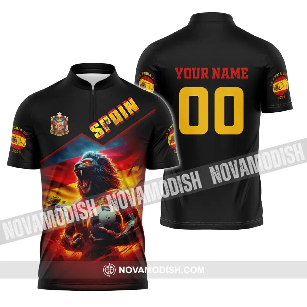 Unisex Shirt Custom Name And Number Spain Football Uefa Polo Long Sleeve Zipper / S T-Shirt