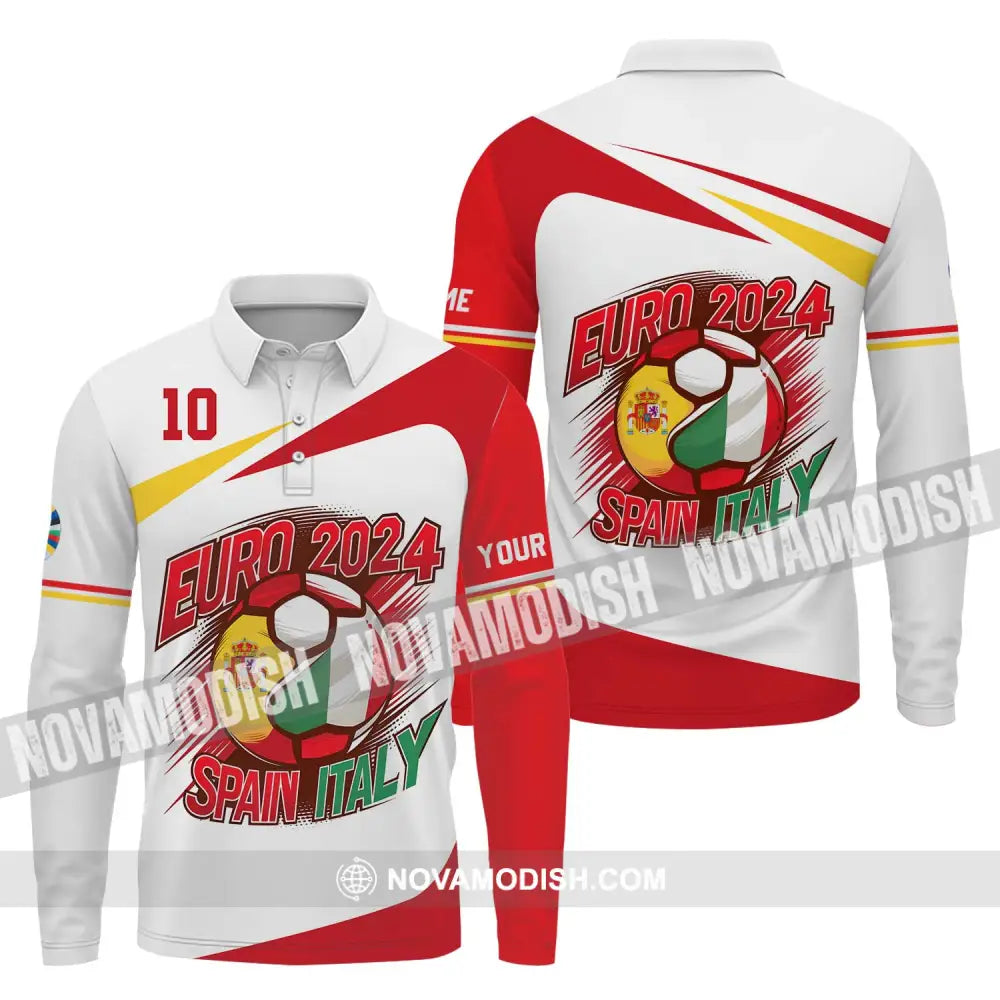 Unisex Shirt - Custom Name And Number Spain Italy Euro 2024 Shirt Long Sleeve Polo / S T-shirt