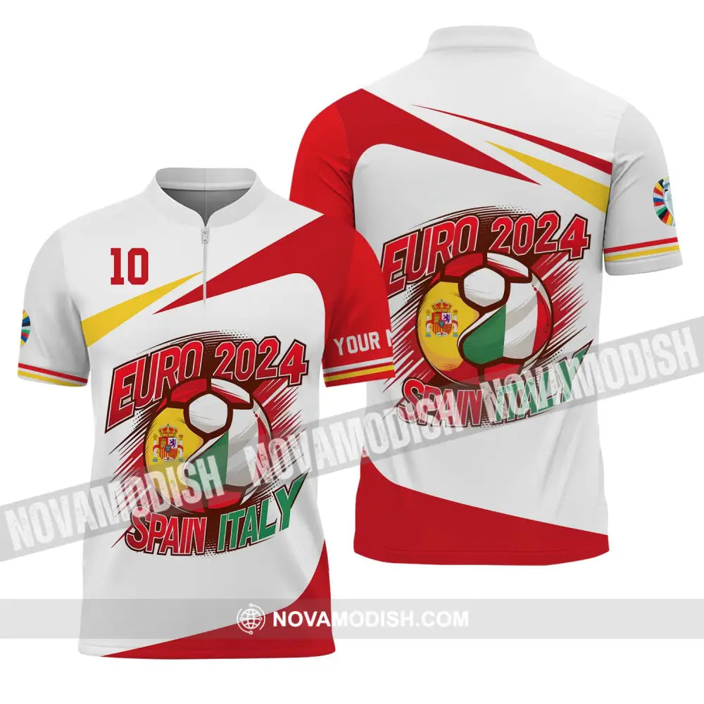 Unisex Shirt - Custom Name And Number Spain Italy Euro 2024 Shirt Zipper Polo Shirt / S T-shirt