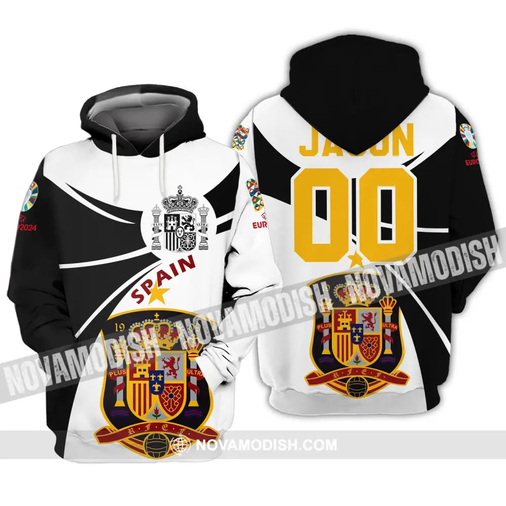 Unisex Shirt - Custom Name And Number Spain National Team Black And White Color Shirt Hoodie / S T-shirt