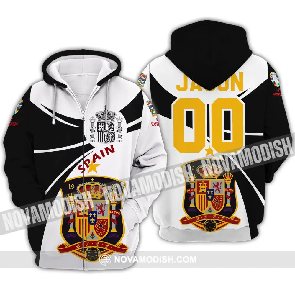 Unisex Shirt - Custom Name And Number Spain National Team Black And White Color Shirt Zipper Hoodie / S T-shirt