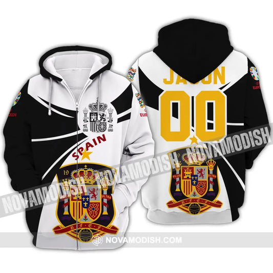 Unisex Shirt - Custom Name And Number Spain National Team Black And White Color Shirt Zipper Hoodie / S T-shirt