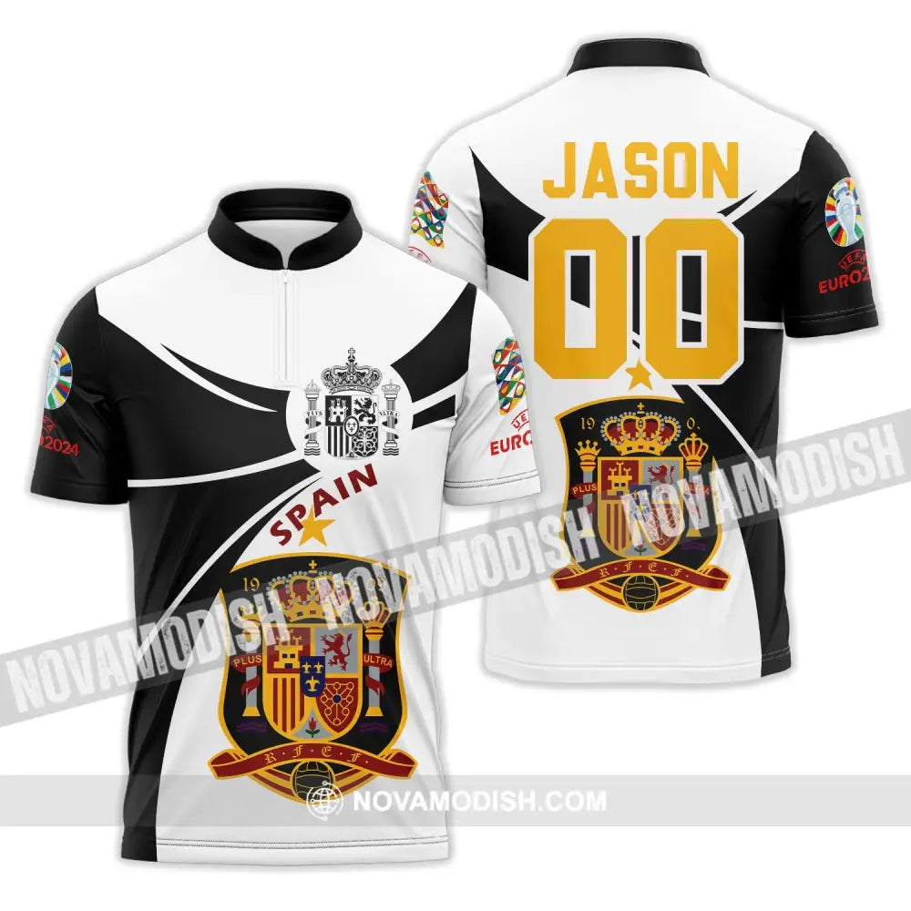 Unisex Shirt - Custom Name And Number Spain National Team Black And White Color Shirt Zipper Polo Shirt / S T-shirt