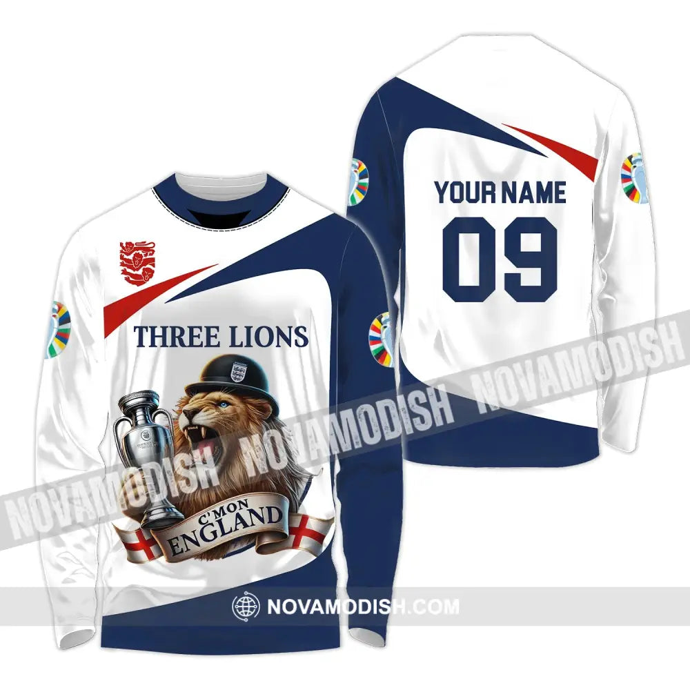 Unisex Shirt - Custom Name And Number Sport C’mon England Three Lions Long Sleeve / S T-Shirt