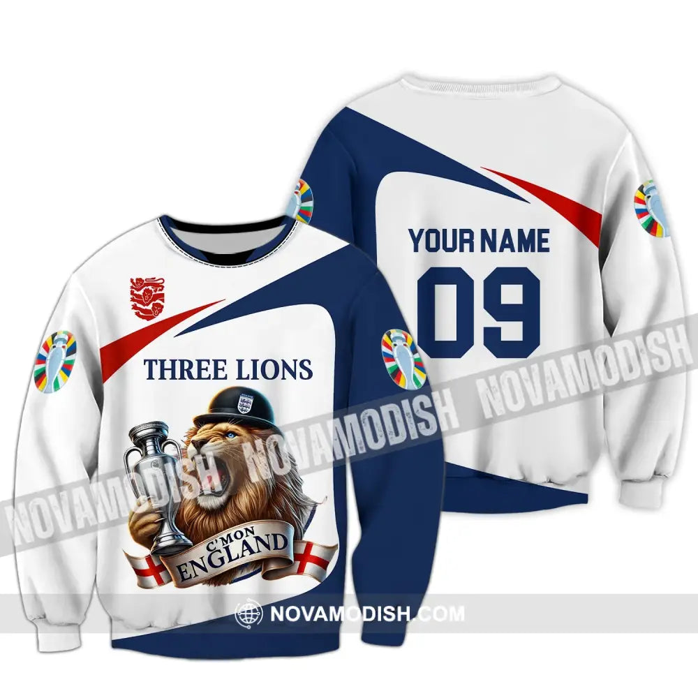 Unisex Shirt - Custom Name And Number Sport C’mon England Three Lions Long Sleeve / S T-Shirt