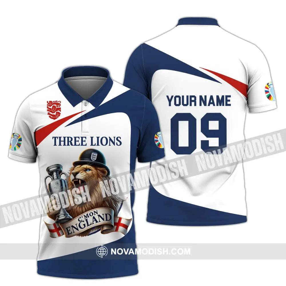 Unisex Shirt - Custom Name And Number Sport C’mon England Three Lions Polo / S T-Shirt