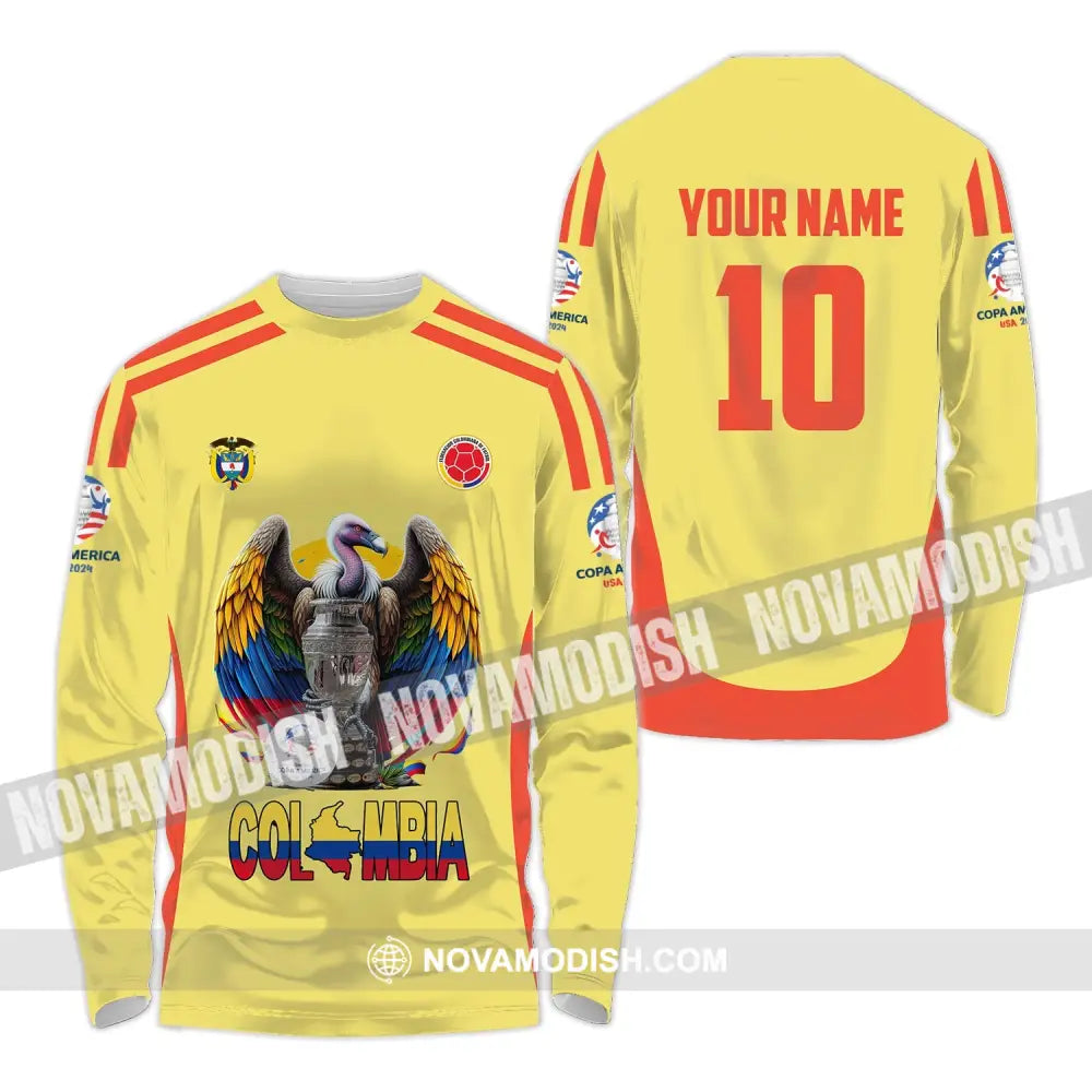 Unisex Shirt - Custom Name And Number Sport Colombia Map Long Sleeve / S T-Shirt