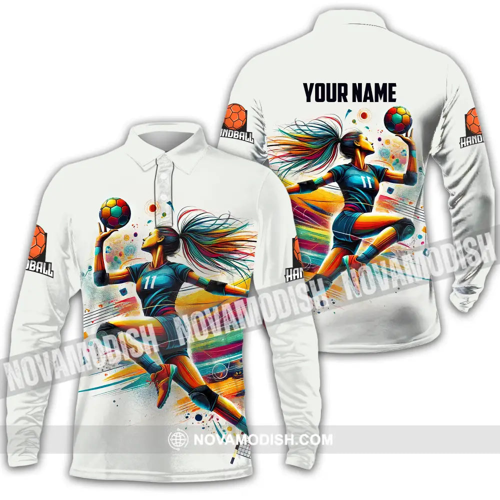 Unisex Shirt - Custom Name And Number Sport Shirt Handball Colors Long Sleeve Polo / S T-shirt