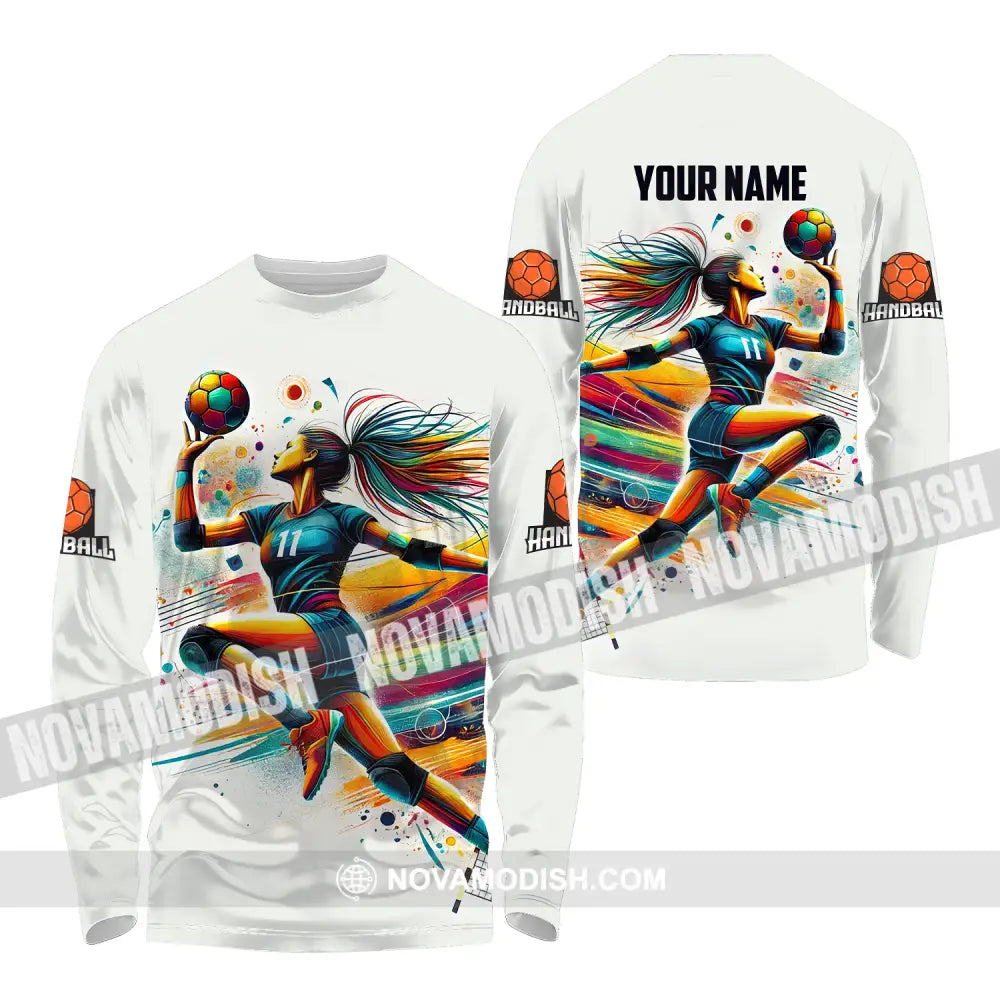 Unisex Shirt - Custom Name And Number Sport Shirt Handball Colors Long Sleeve Shirt / S T-shirt