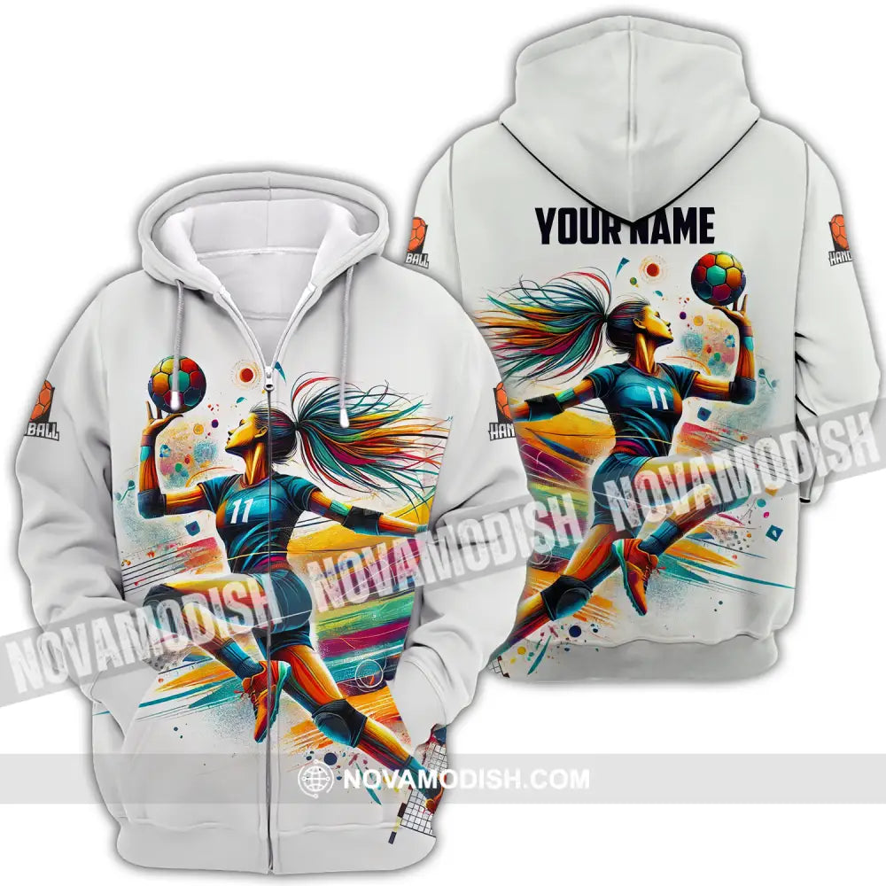 Unisex Shirt - Custom Name And Number Sport Shirt Handball Colors Zipper Hoodie / S T-shirt