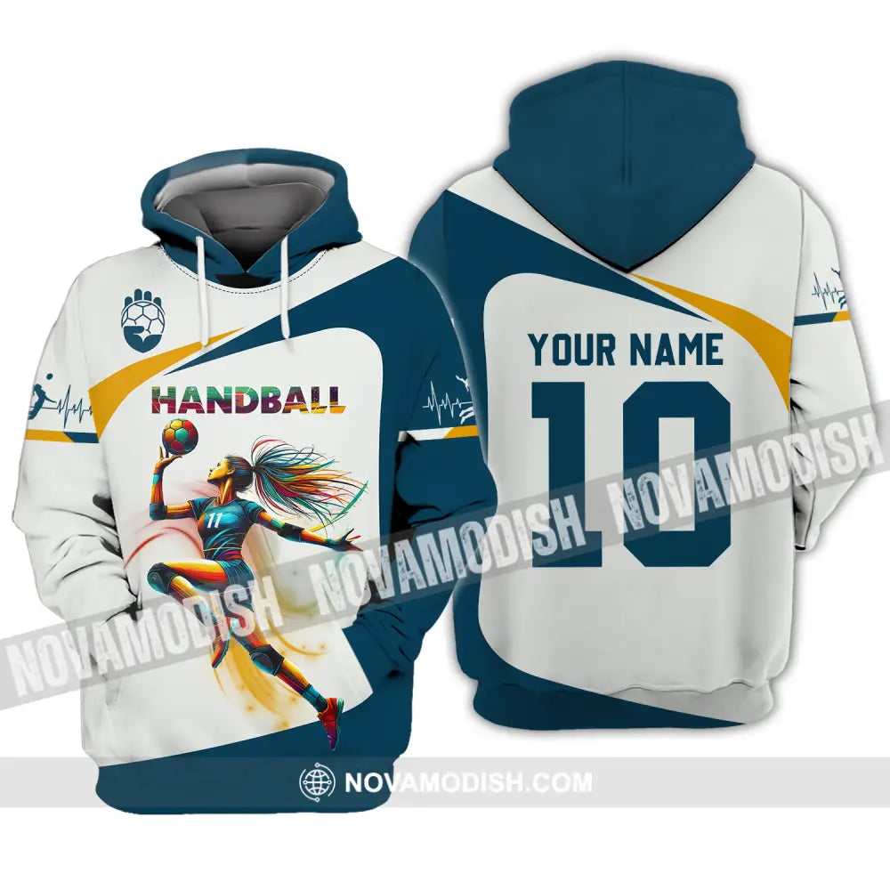 Unisex Shirt - Custom Name And Number Sport Shirt Handball White Blue Classic Hoodie / S T-shirt