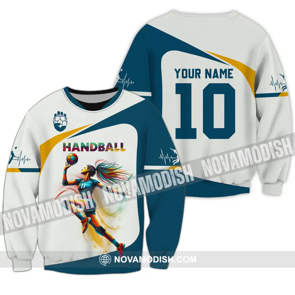 Unisex Shirt - Custom Name And Number Sport Shirt Handball White Blue Classic Long Sleeve / S T-shirt