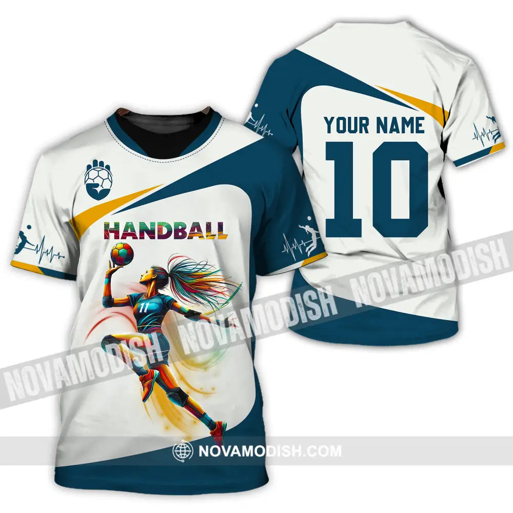 Unisex Shirt - Custom Name And Number Sport Shirt Handball White Blue Classic T-Shirt / S T-shirt