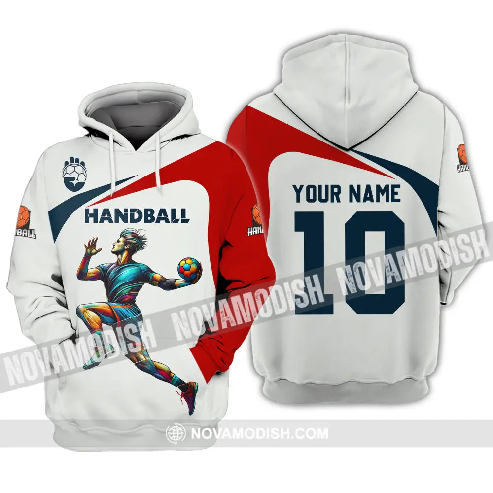 Unisex Shirt - Custom Name And Number Sport Shirt Handball White Red Classic Hoodie / S T-shirt