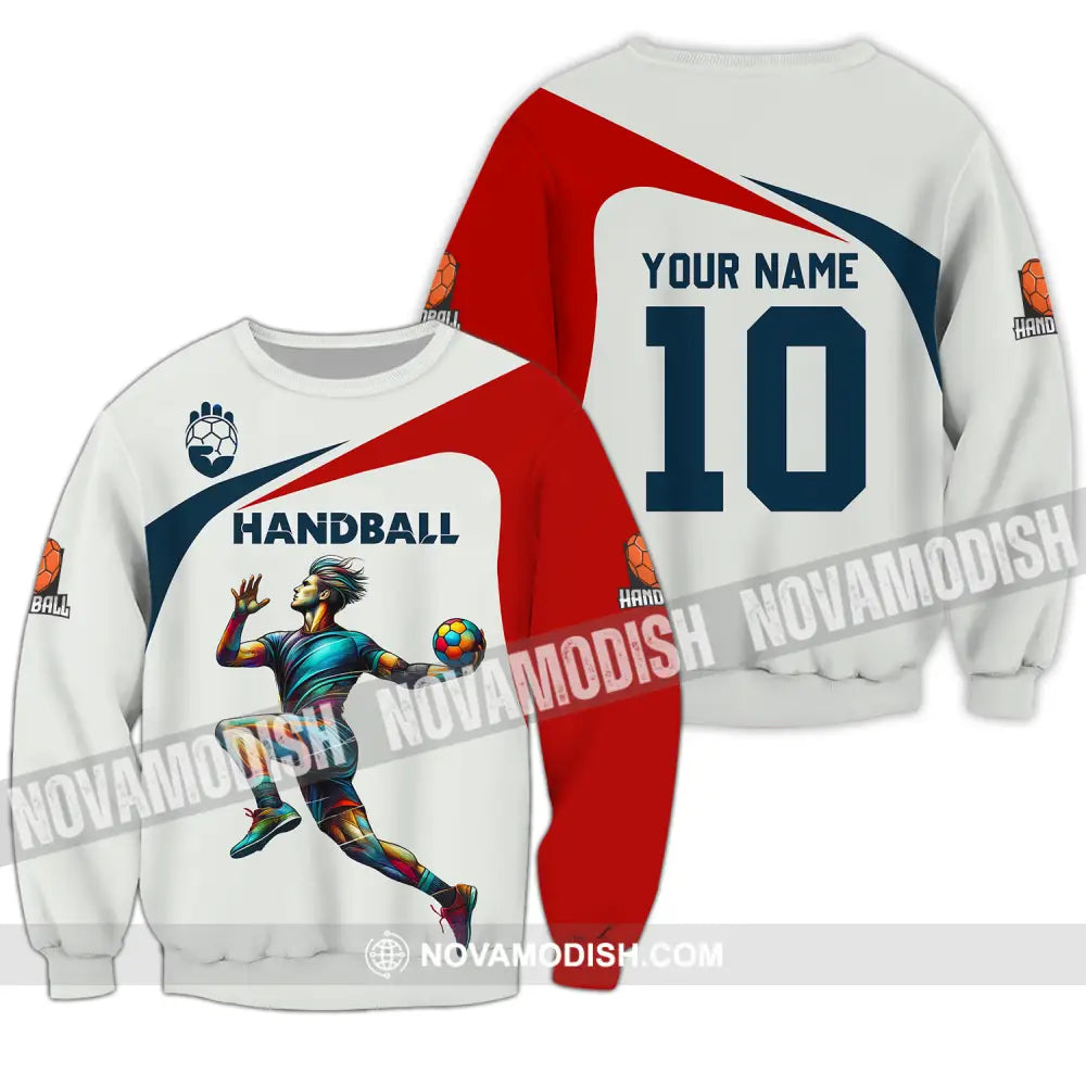 Unisex Shirt - Custom Name And Number Sport Shirt Handball White Red Classic Long Sleeve / S T-shirt